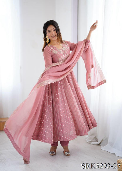 Purple Color Crunchy Silk Embroidery Work Top Plazzo
