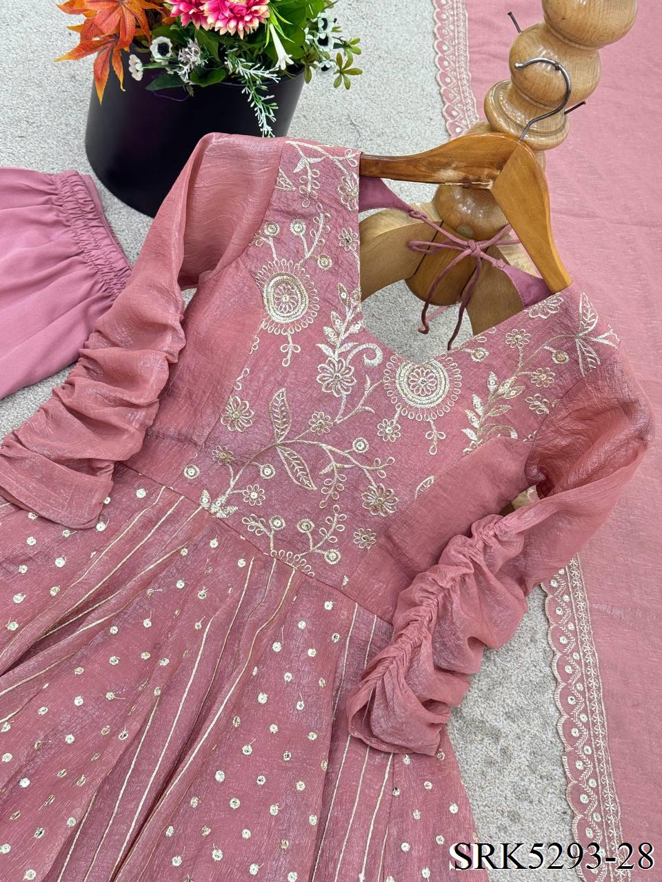 Purple Color Crunchy Silk Embroidery Work Top Plazzo