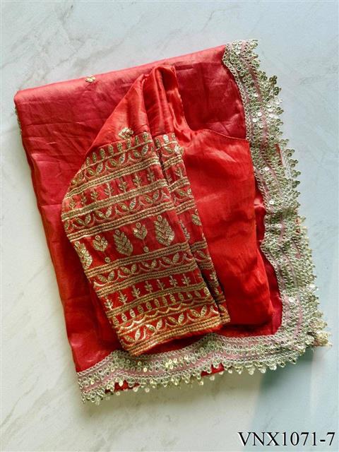 Tissue Silk With Embroidery Sequience Work Saree