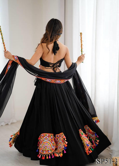 Black Color Heavy Reyon Fabric With Gamthi Work Lehenga Choli