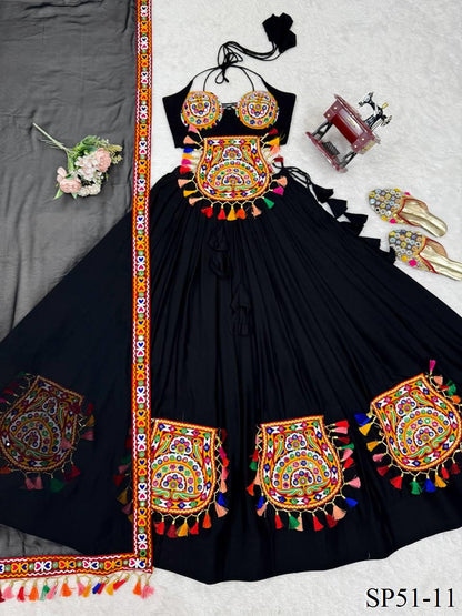 Black Color Heavy Reyon Fabric With Gamthi Work Lehenga Choli