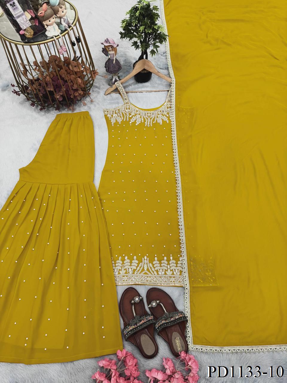 Beautifull Faux Georgette Hand Work Top Plazzo