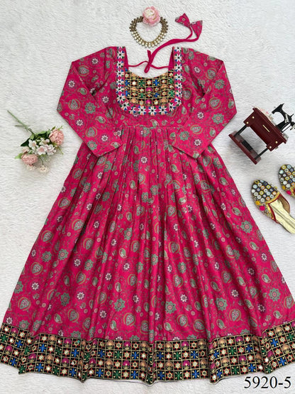 Rani Pink Color Reyon fabric With Sequience Work Top