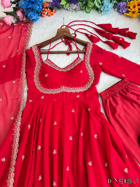 Red Color Fox Georgette Sequience Embroidery Work Gown