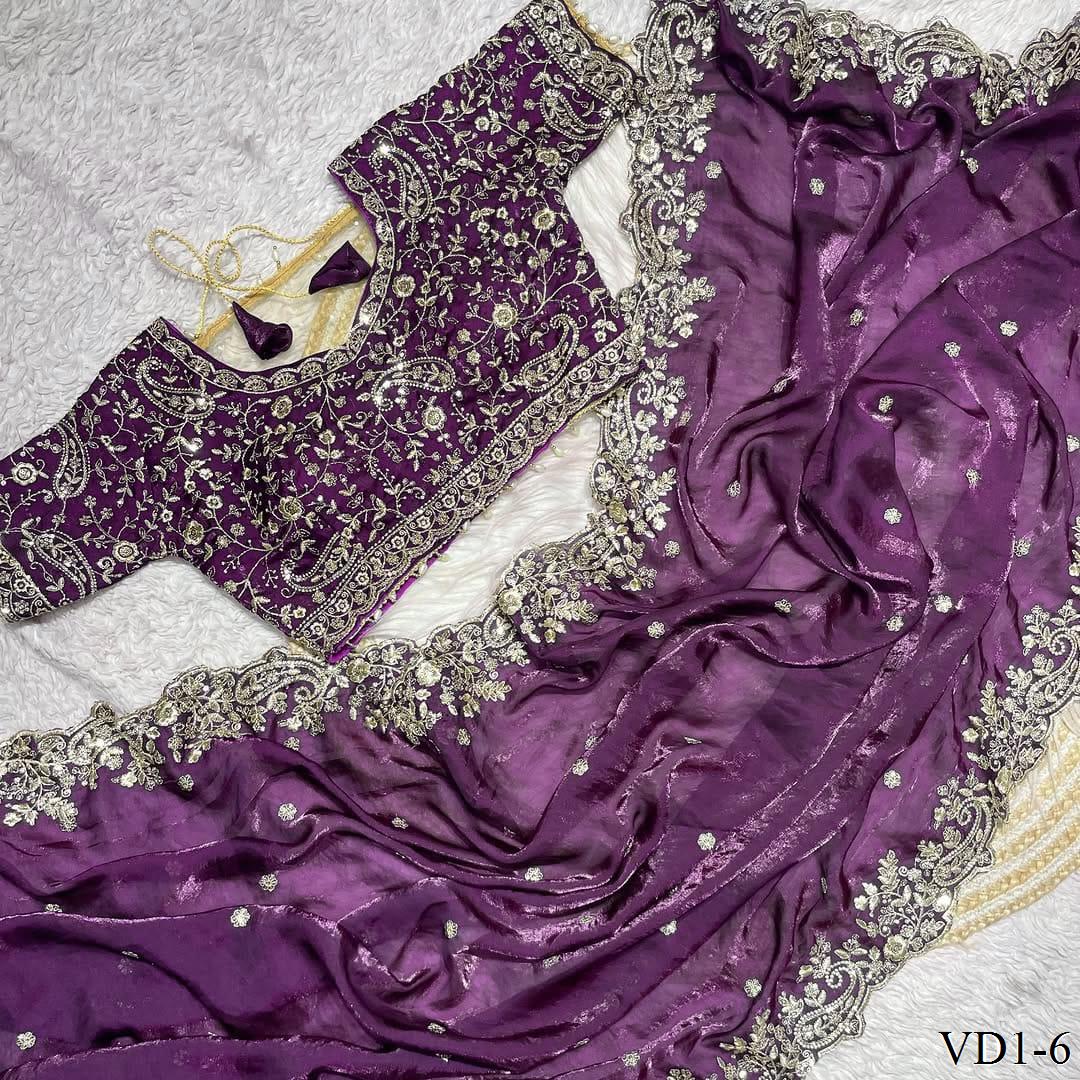 Pure Soft Fendy Silk With Embroidery Work Saree
