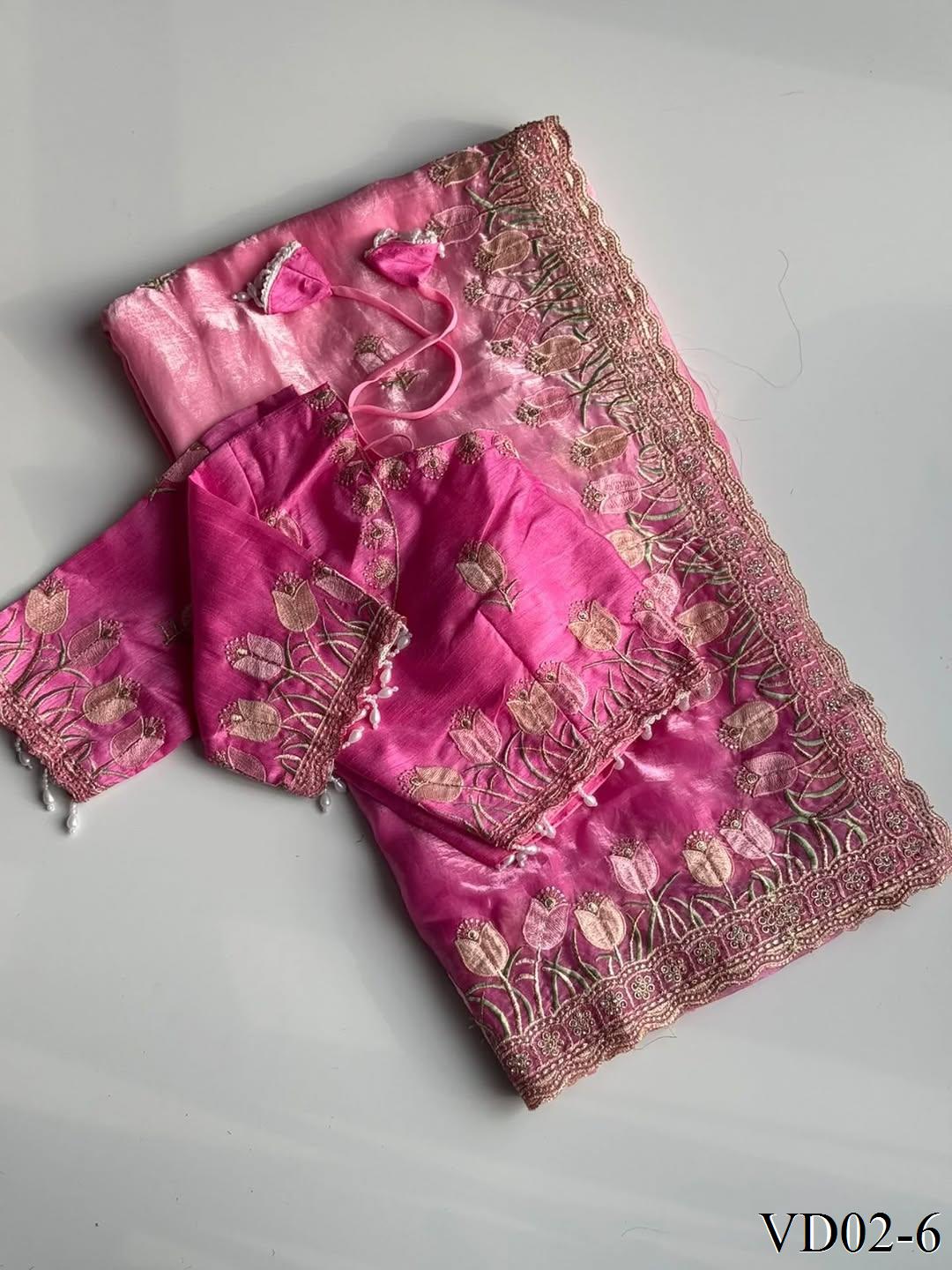 Beautiful Elegant Rich Look Embroidery Jharkhand Work Pure Soft Fendy Saree
