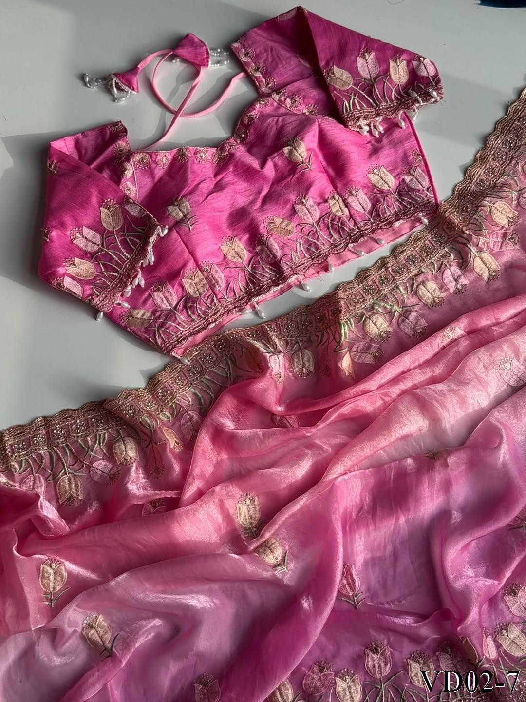 Beautiful Elegant Rich Look Embroidery Jharkhand Work Pure Soft Fendy Saree