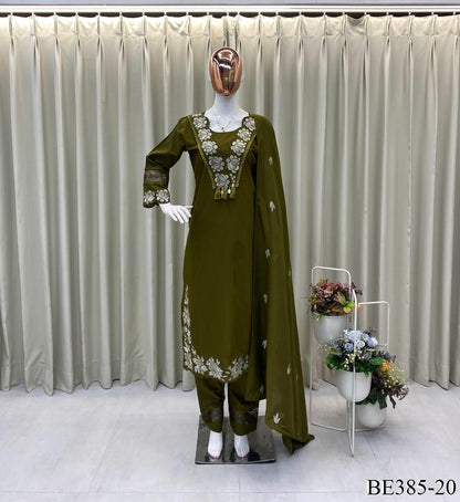 DESIGNER REYON SLUB COTTON TOP PANT SET WITH FLOWER WORK