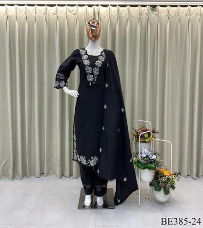 DESIGNER REYON SLUB COTTON TOP PANT SET WITH FLOWER WORK