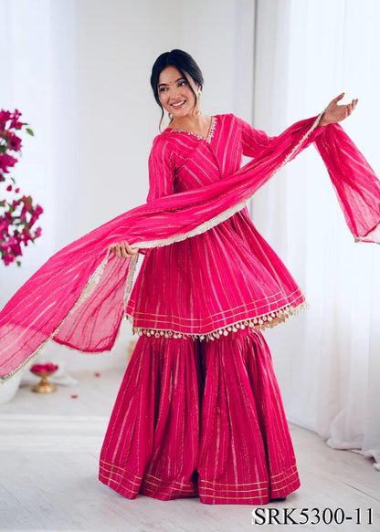 Beautiful Mal Chanderi With Real Mirror Handwork Sharara Suit