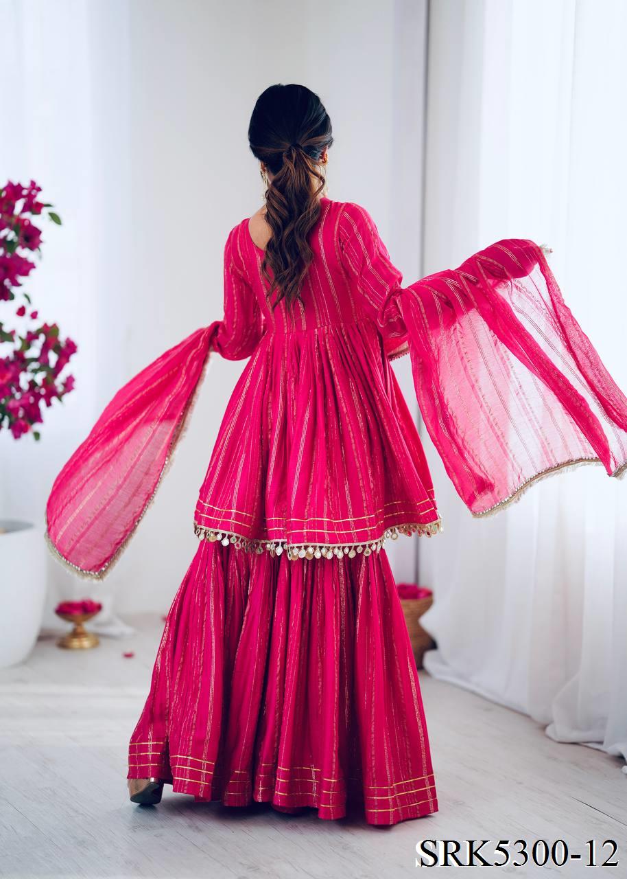 Beautiful Mal Chanderi With Real Mirror Handwork Sharara Suit