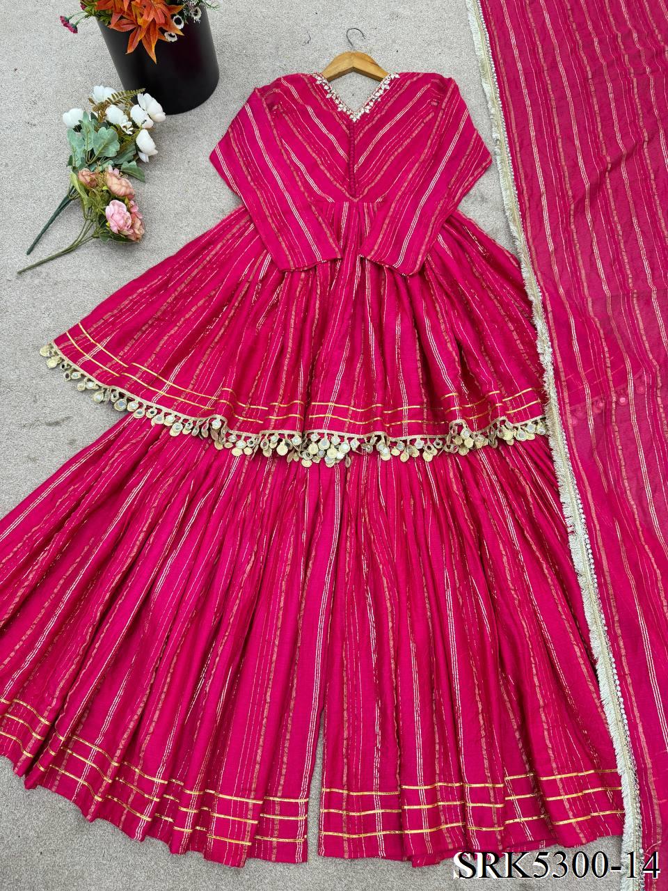 Beautiful Mal Chanderi With Real Mirror Handwork Sharara Suit