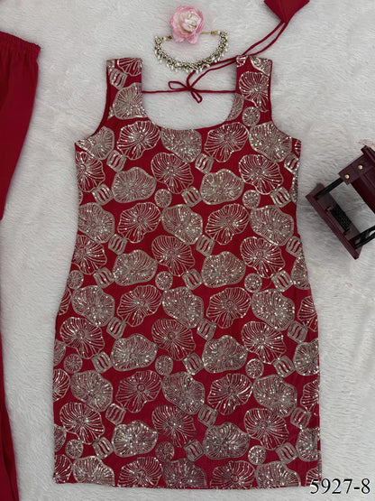 Maroon Color Simmer Silk With Thread And Sequience Work Top Sharara