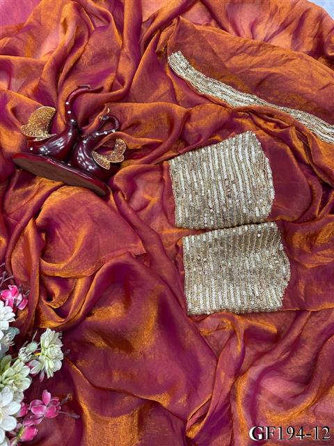 Pure Chiffon Frendy Silk With Plain Work Saree