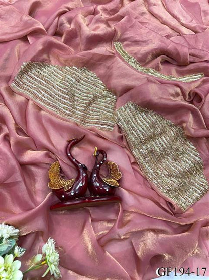 Pure Chiffon Frendy Silk With Plain Work Saree