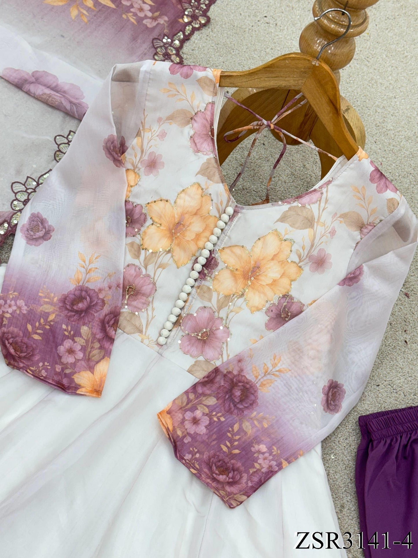 White color Tabby Organza Embroidery Work Gown