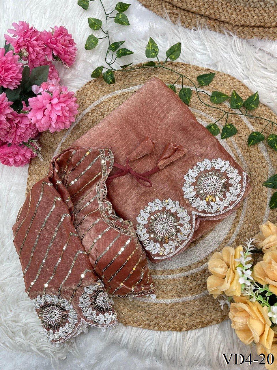 Pure Soft Fendy Chiffon Two Ton Embroidery Work Saree