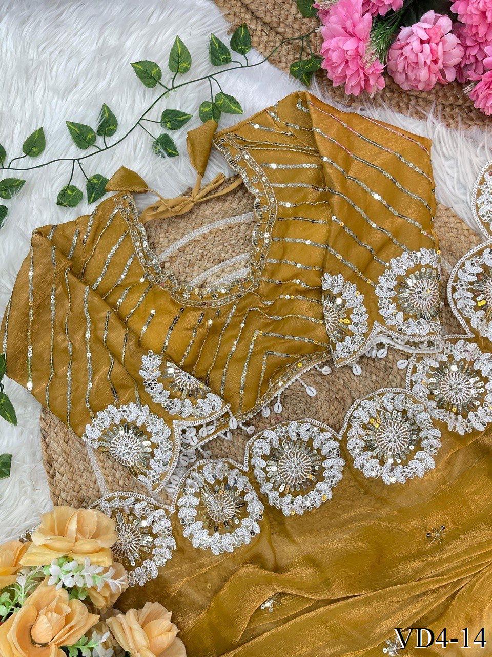 Pure Soft Fendy Chiffon Two Ton Embroidery Work Saree