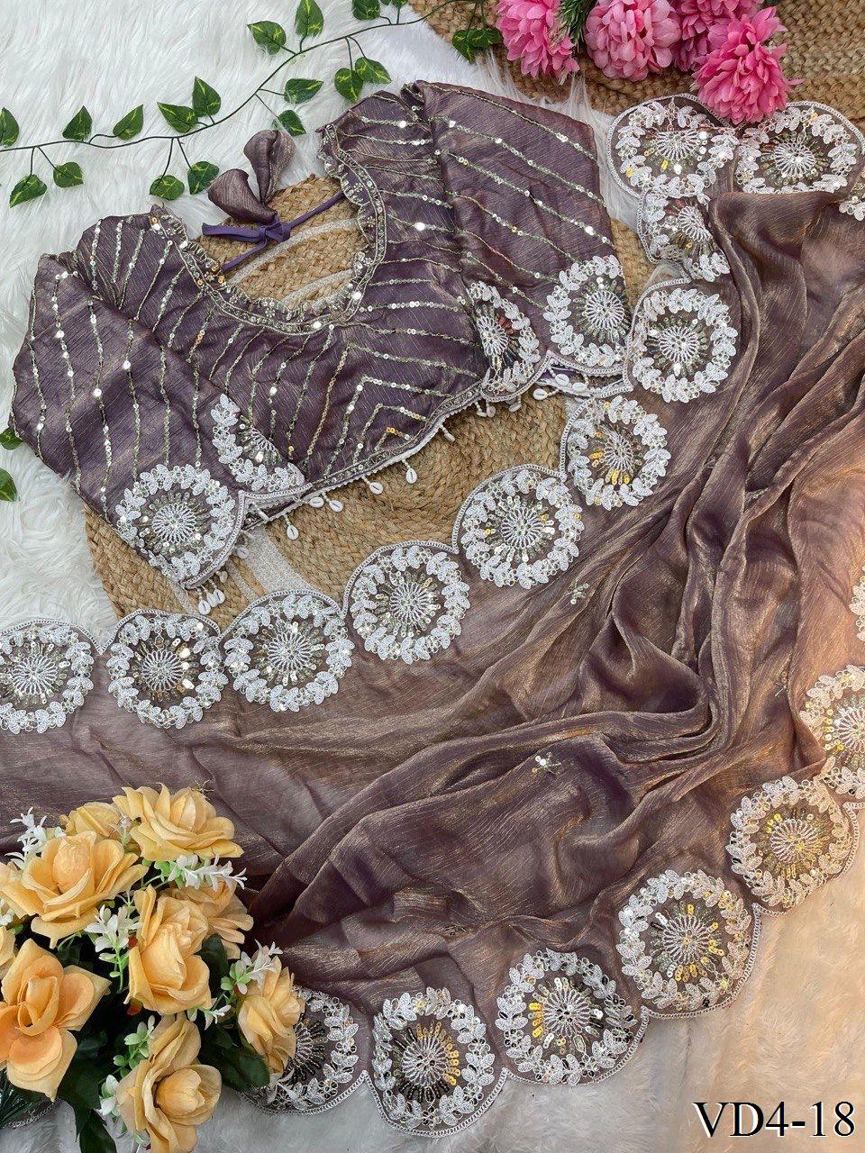 Pure Soft Fendy Chiffon Two Ton Embroidery Work Saree