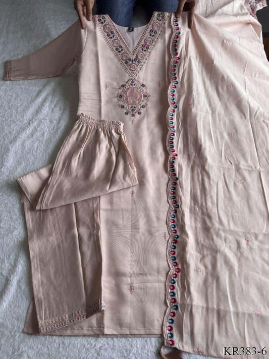 Premium  Roman Silk With Embroidery Thread Work Top Pent