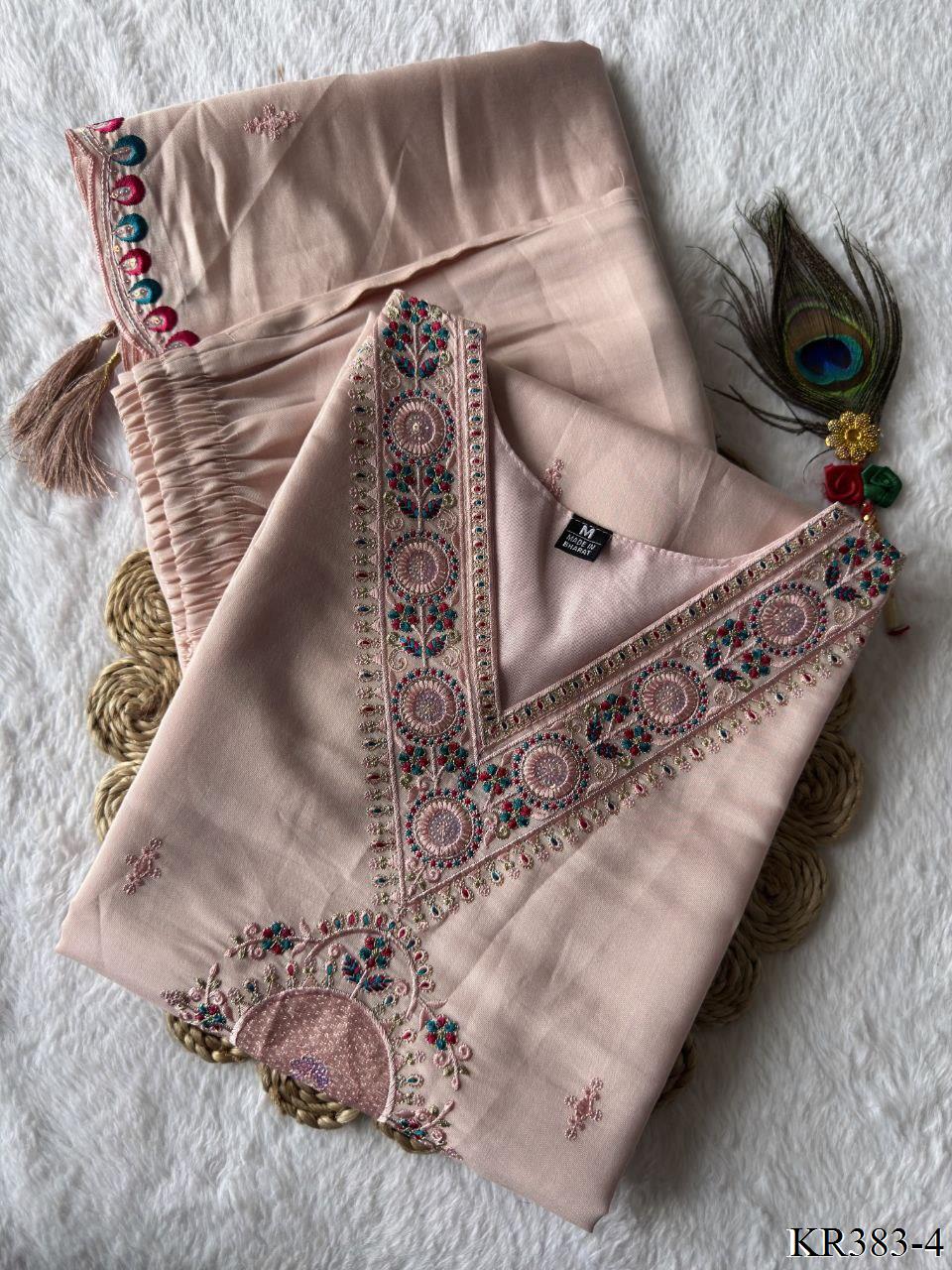 Premium  Roman Silk With Embroidery Thread Work Top Pent