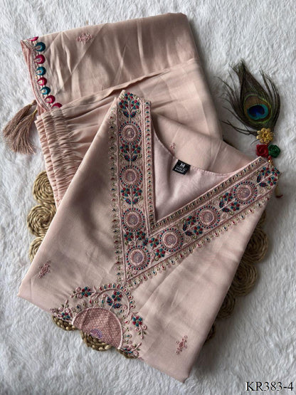 Premium  Roman Silk With Embroidery Thread Work Top Pent