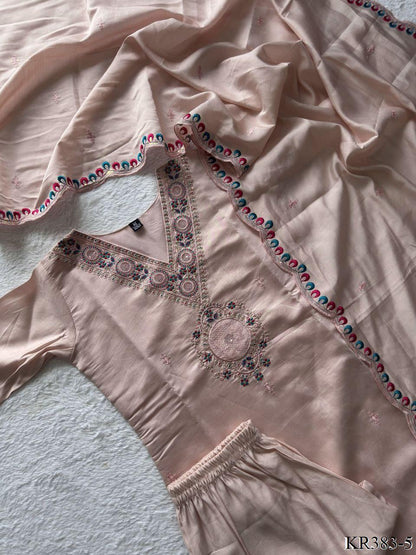 Premium  Roman Silk With Embroidery Thread Work Top Pent