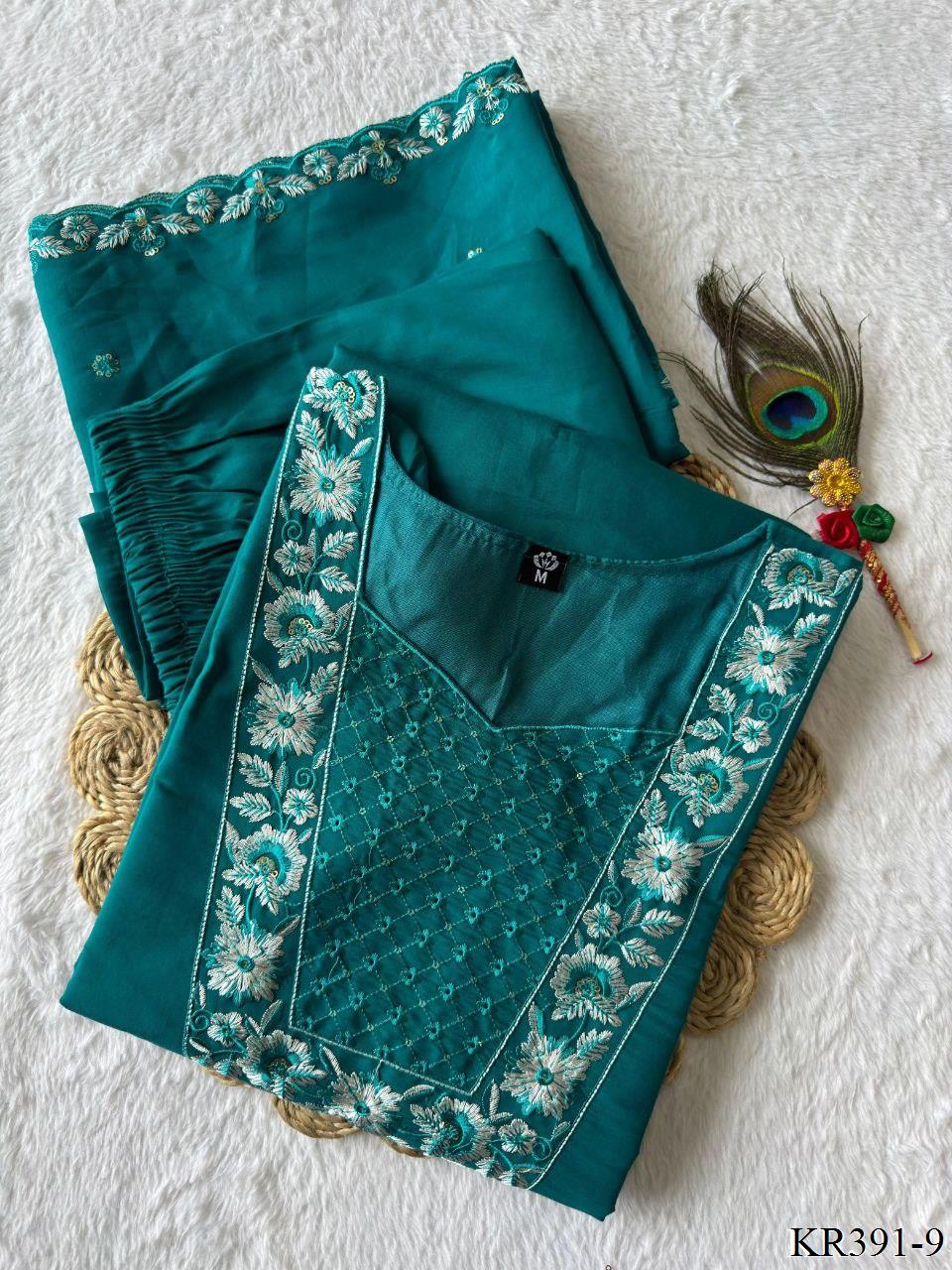 Premium Roman Silk With Embroidery Work Top Pent