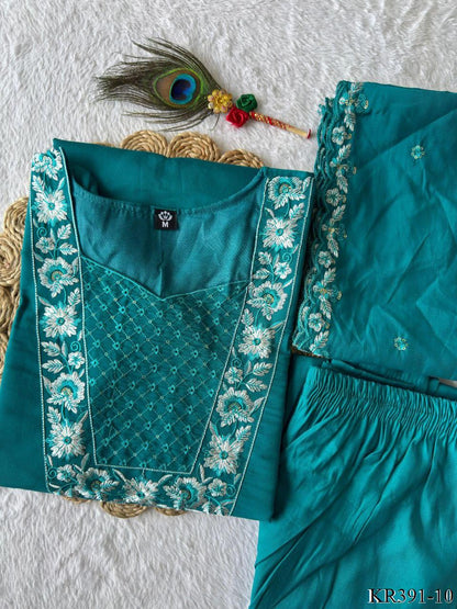 Premium Roman Silk With Embroidery Work Top Pent