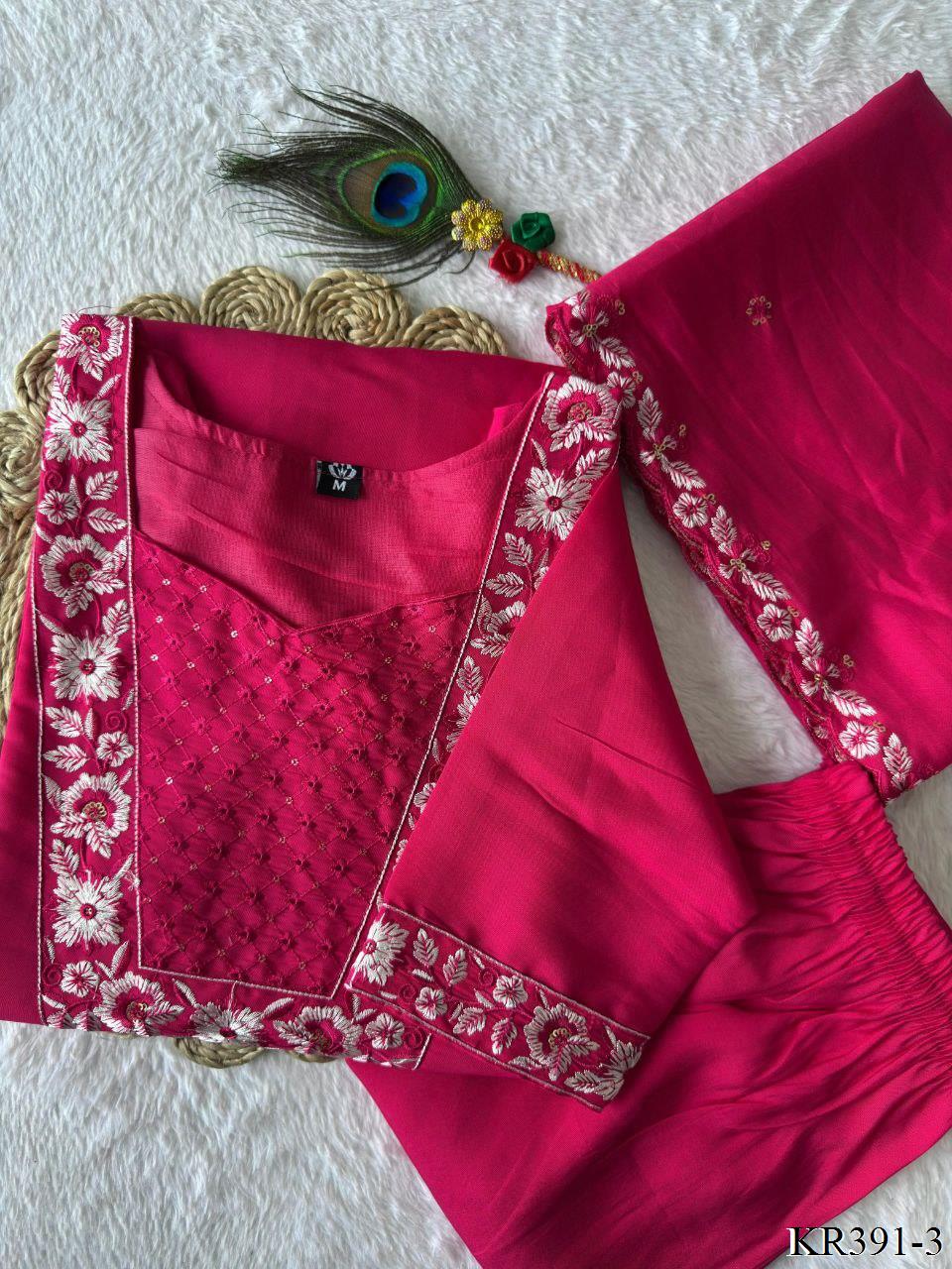 Premium Roman Silk With Embroidery Work Top Pent