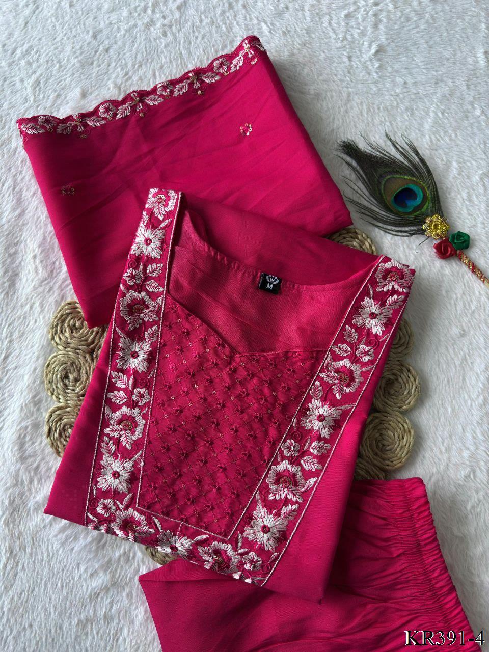 Premium Roman Silk With Embroidery Work Top Pent