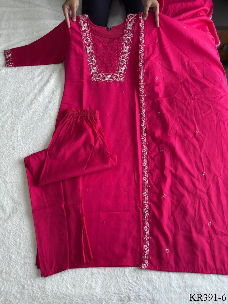 Premium Roman Silk With Embroidery Work Top Pent