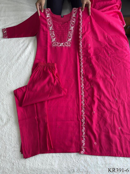 Premium Roman Silk With Embroidery Work Top Pent