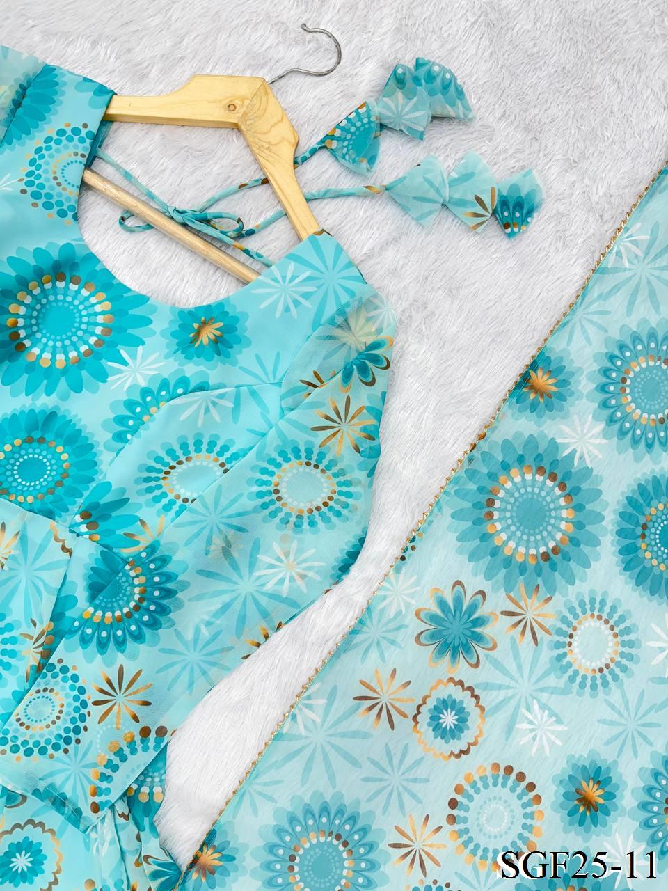 Sky Blue Color Fox Georgette Floral Print Work Anarkali