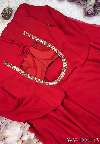 Pink Color Pure Fox Georgette Embroidery Work Gown