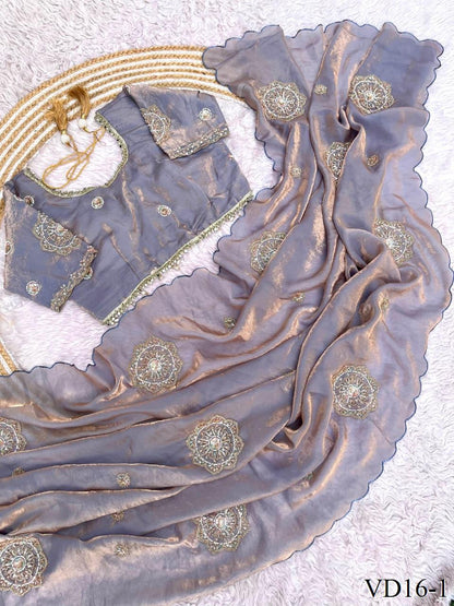 Rich Look Space Silk With Amazing Embroidery Work Saree