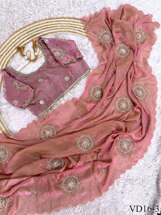 Rich Look Space Silk With Amazing Embroidery Work Saree