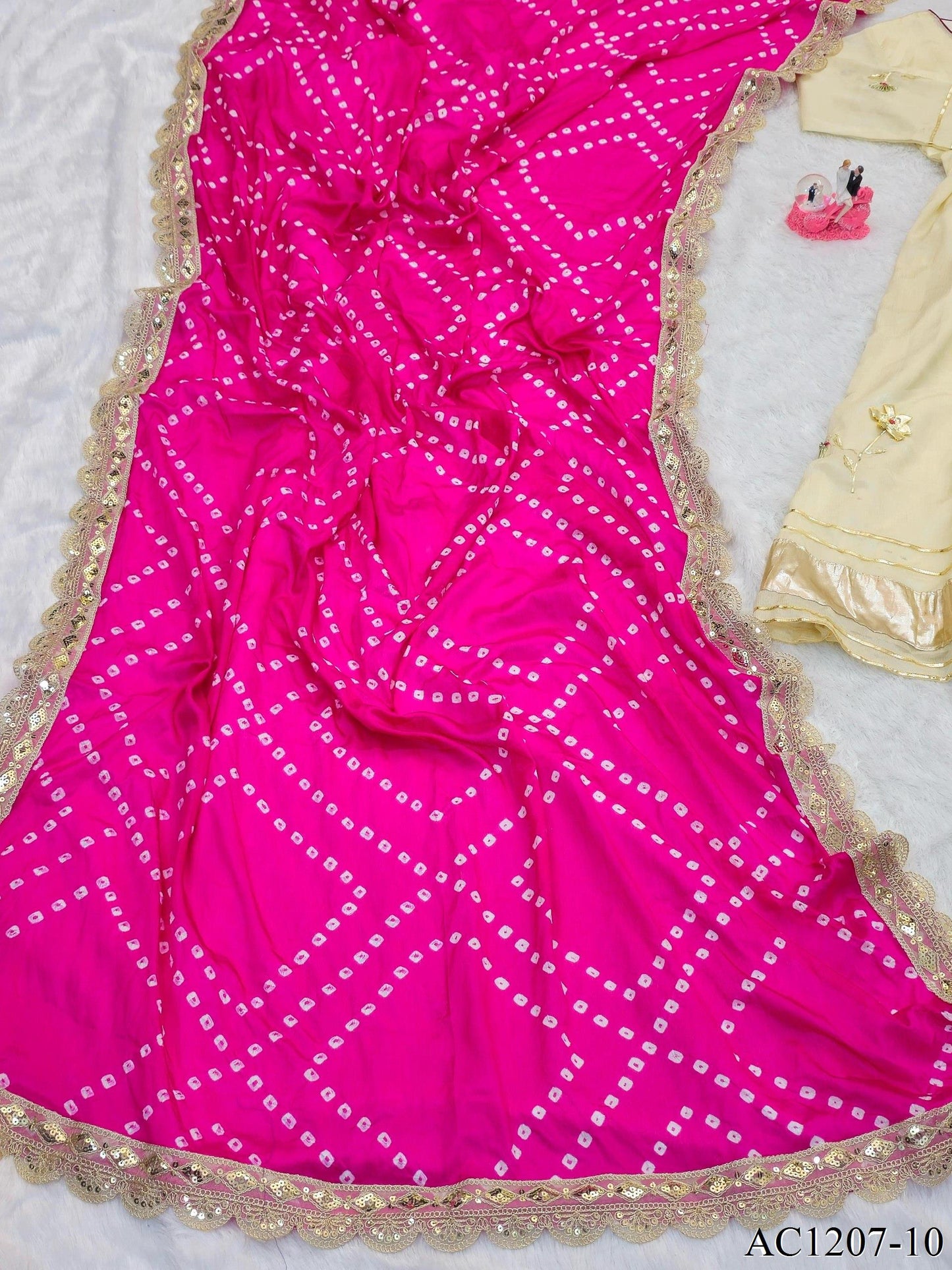 Off White Color Chinon With Hand Made Work Anarkali