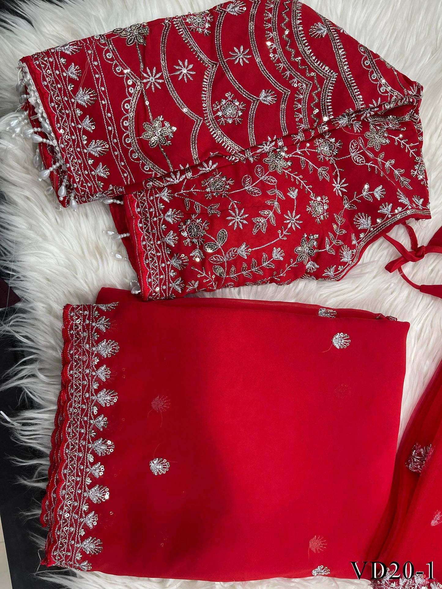 Red Color Fox Georgette Embroidery Sequience Work Saree