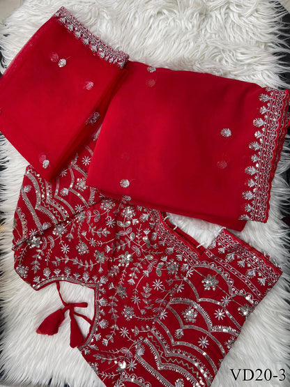 Red Color Fox Georgette Embroidery Sequience Work Saree