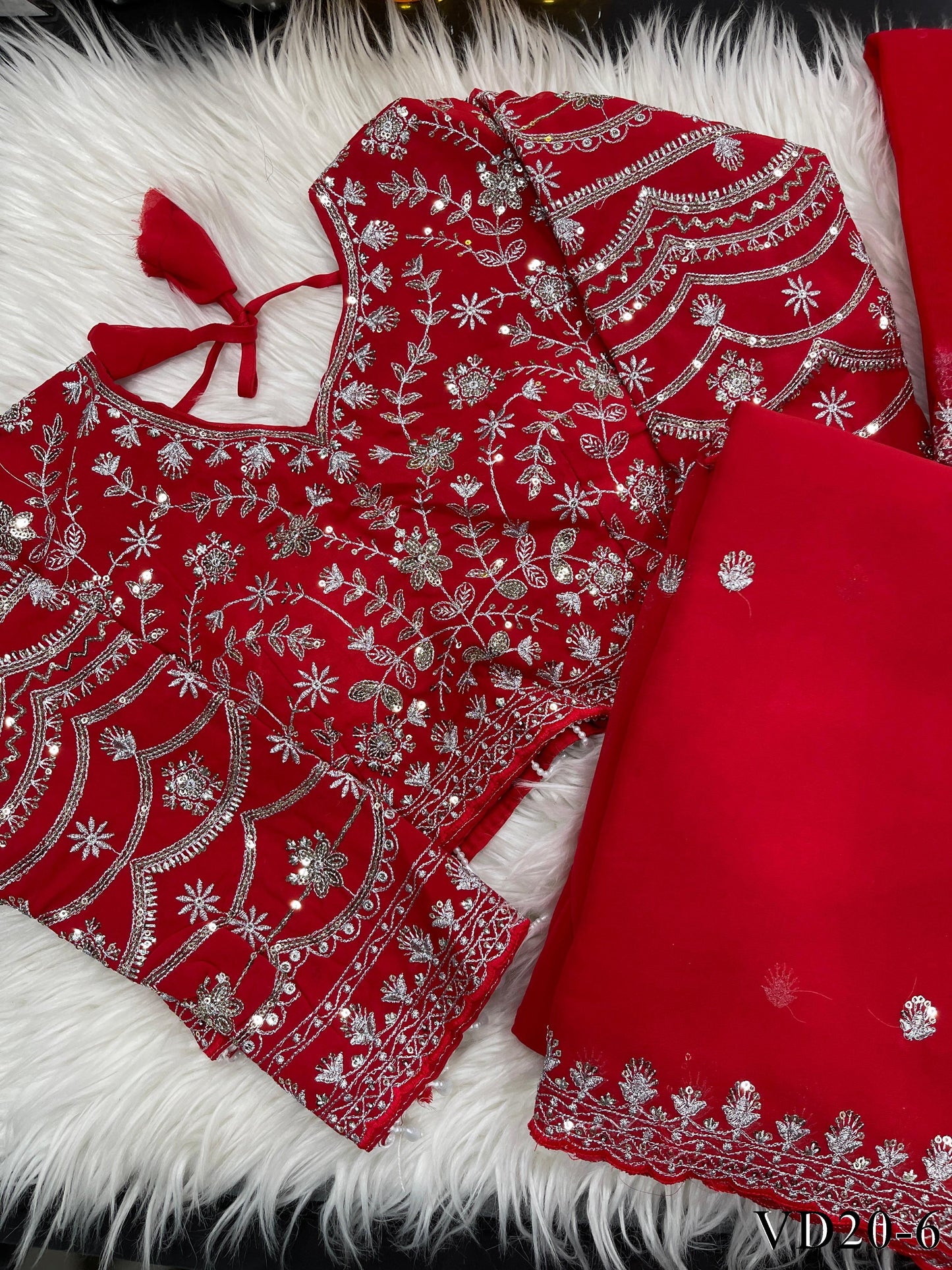 Red Color Fox Georgette Embroidery Sequience Work Saree