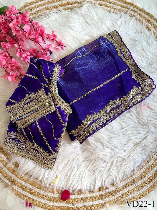 Pure Soft Zimmy Choo Embroidery Sequience Work Saree