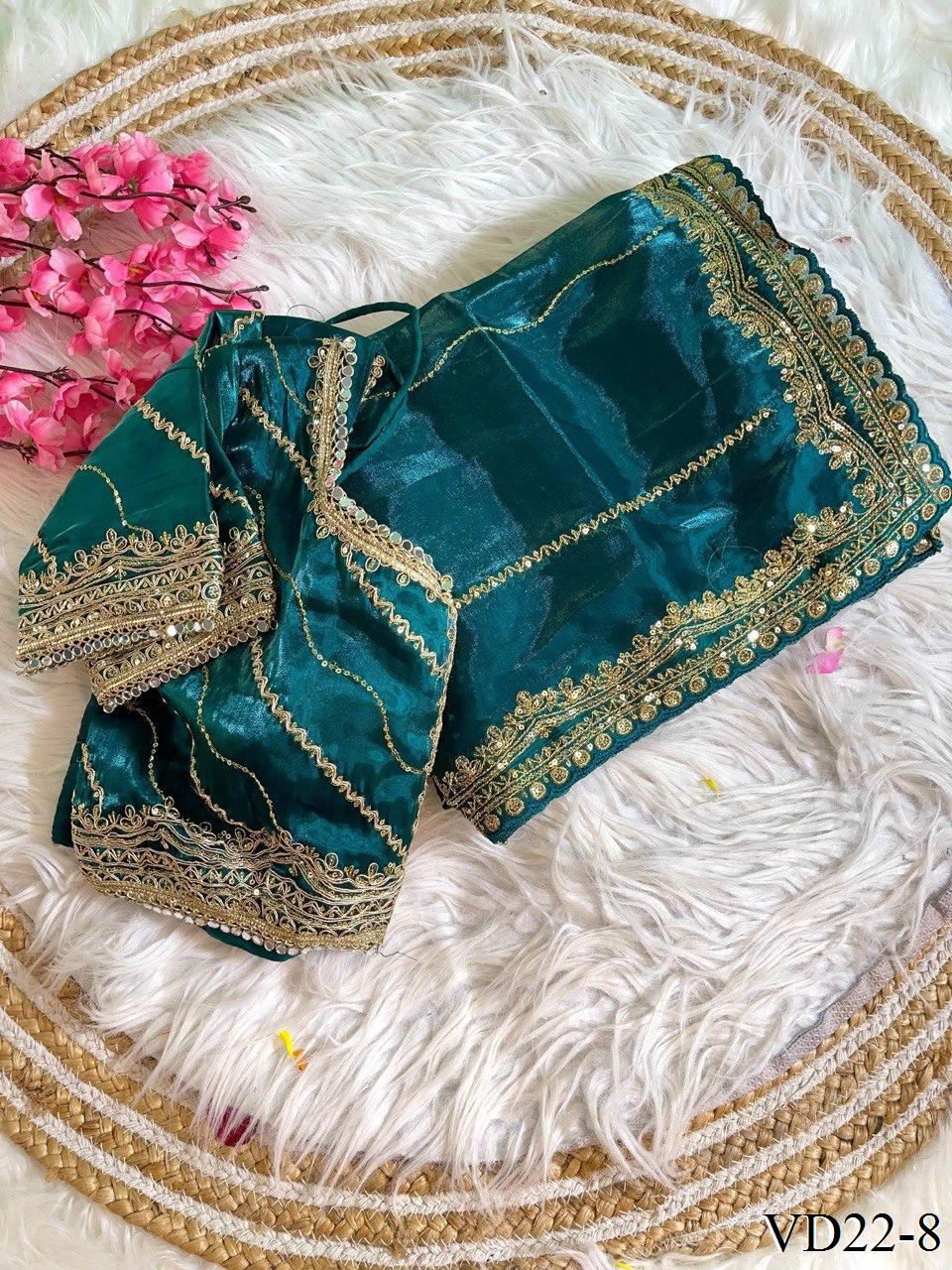 Pure Soft Zimmy Choo Embroidery Sequience Work Saree