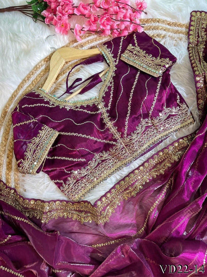 Pure Soft Zimmy Choo Embroidery Sequience Work Saree