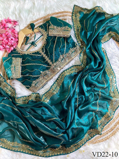 Pure Soft Zimmy Choo Embroidery Sequience Work Saree