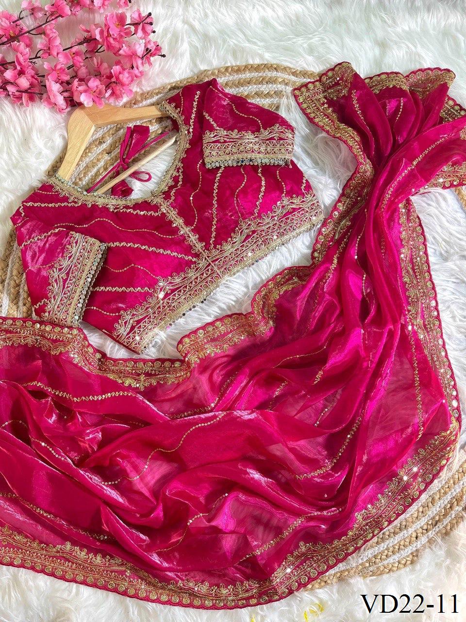 Pure Soft Zimmy Choo Embroidery Sequience Work Saree