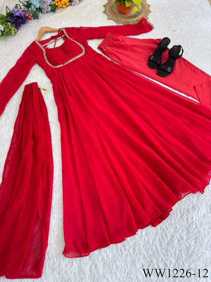 Pink Color Pure Fox Georgette Embroidery Work Gown