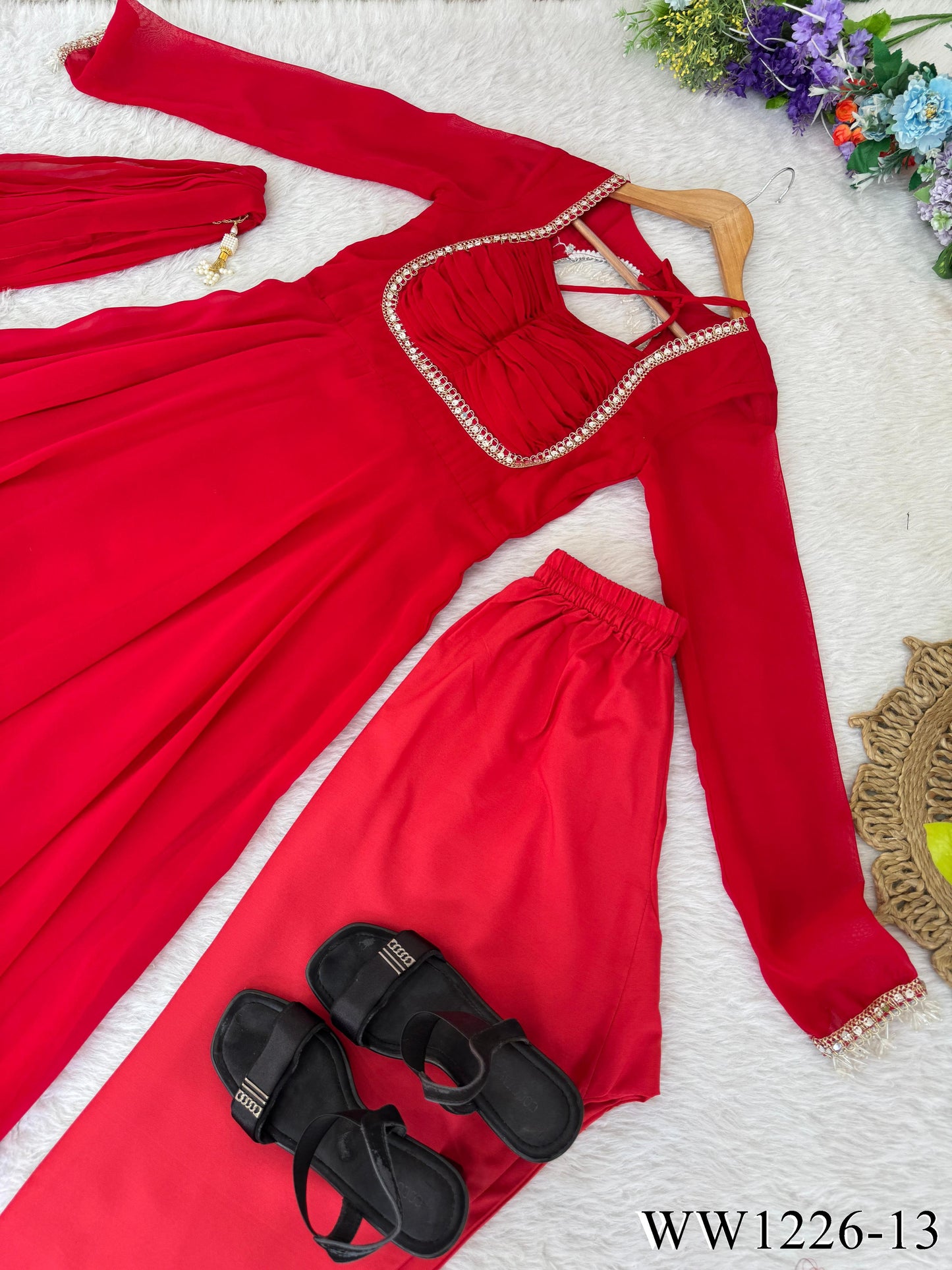 Pink Color Pure Fox Georgette Embroidery Work Gown