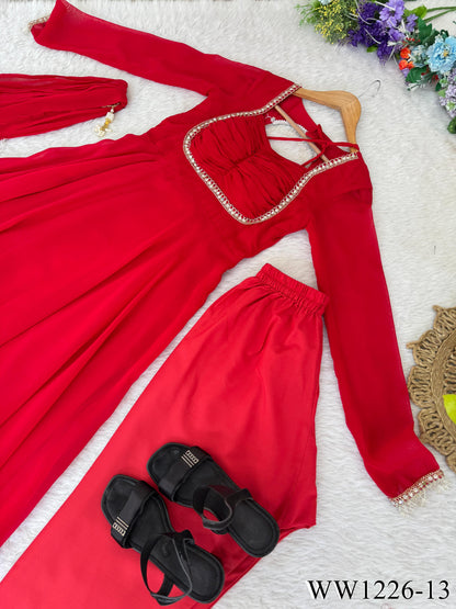 Pink Color Pure Fox Georgette Embroidery Work Gown