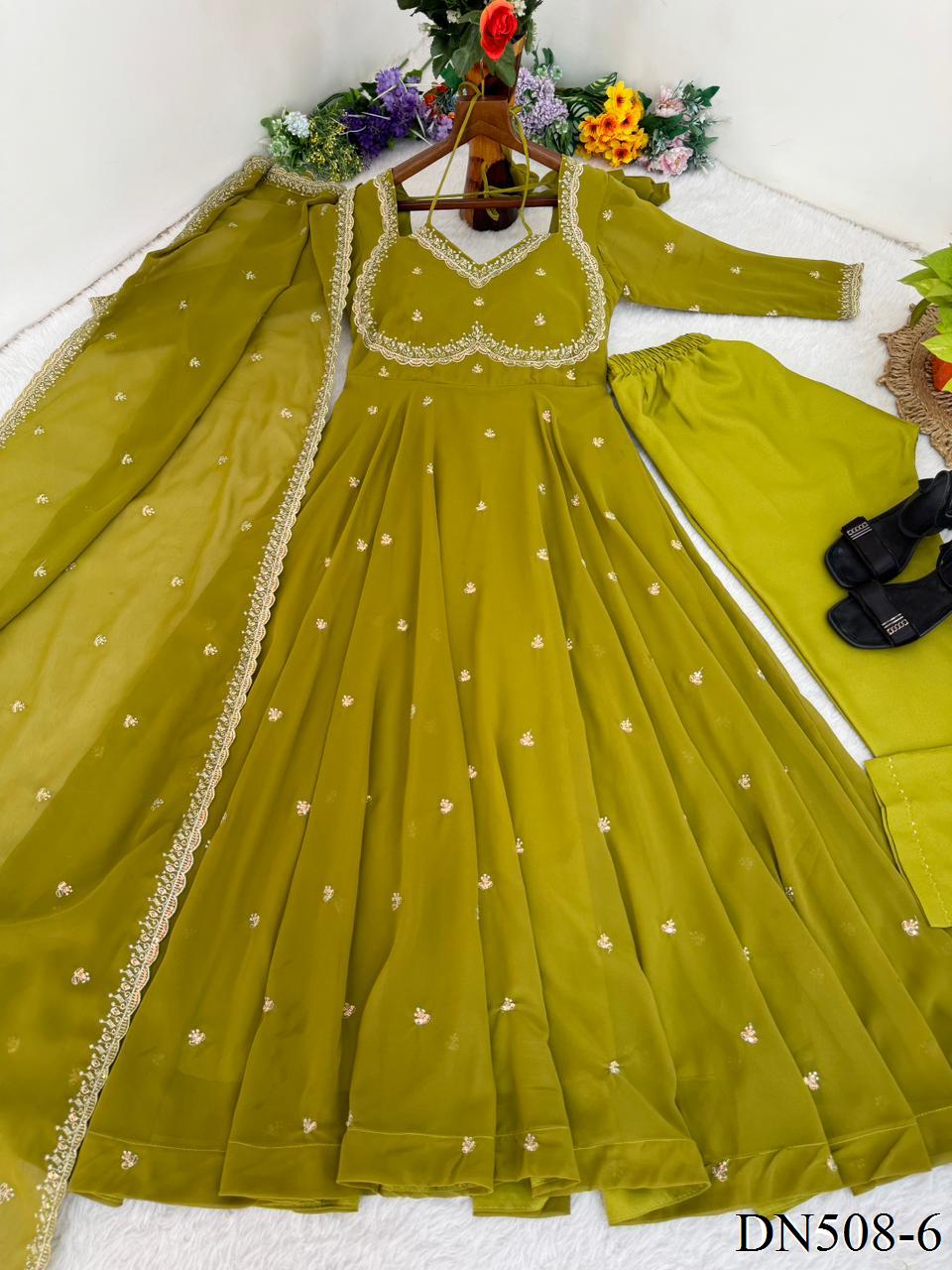 Red Color Fox Georgette Sequience Embroidery Work Gown